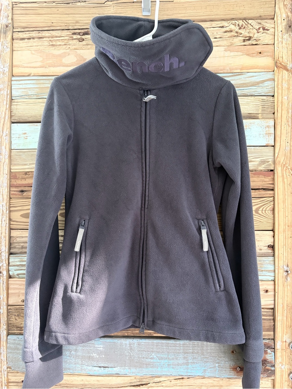 Bench Women’s M Gray Fleece Full Zip Jacket Funnel Neck Thumbholes